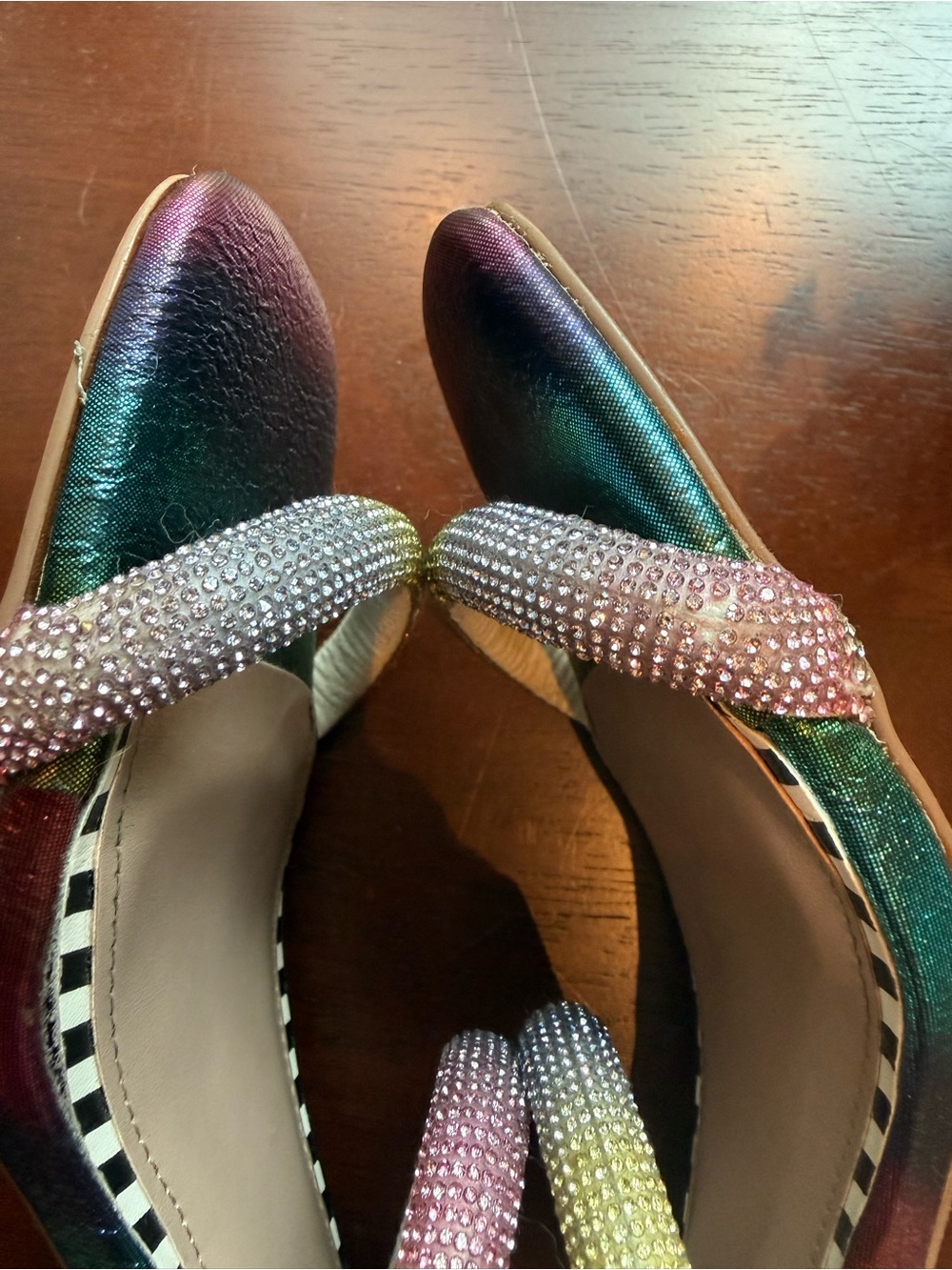 Betsey Johnson Multicolor Rainbow Gem-Embellished Heeled Sandals 8M - Picture 9 of 9